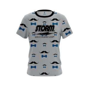 Grey Blue Mustache CoolWick Bowling Jersey