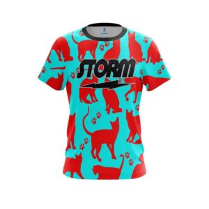 Aqua Red Cat CoolWick Bowling Jersey