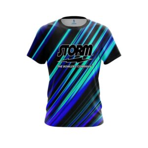 Blue And Green Digital Stripe CoolWick Bowling Jersey